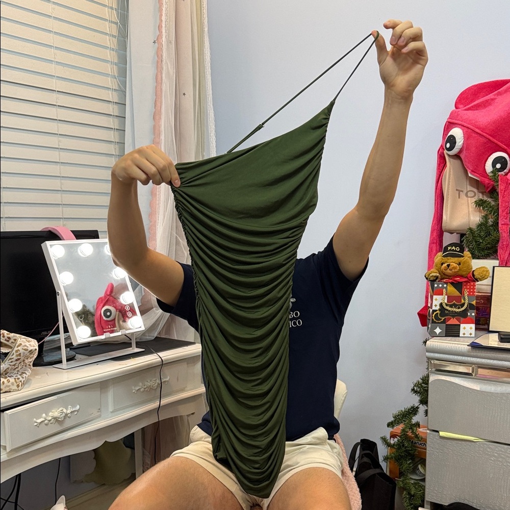 Lucy in the Sky Olive Green Ruched Dress